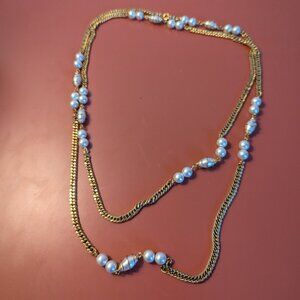 Sarah Coventry Caged Faux Pearl Necklace with Gold Tone Chain | Vintage